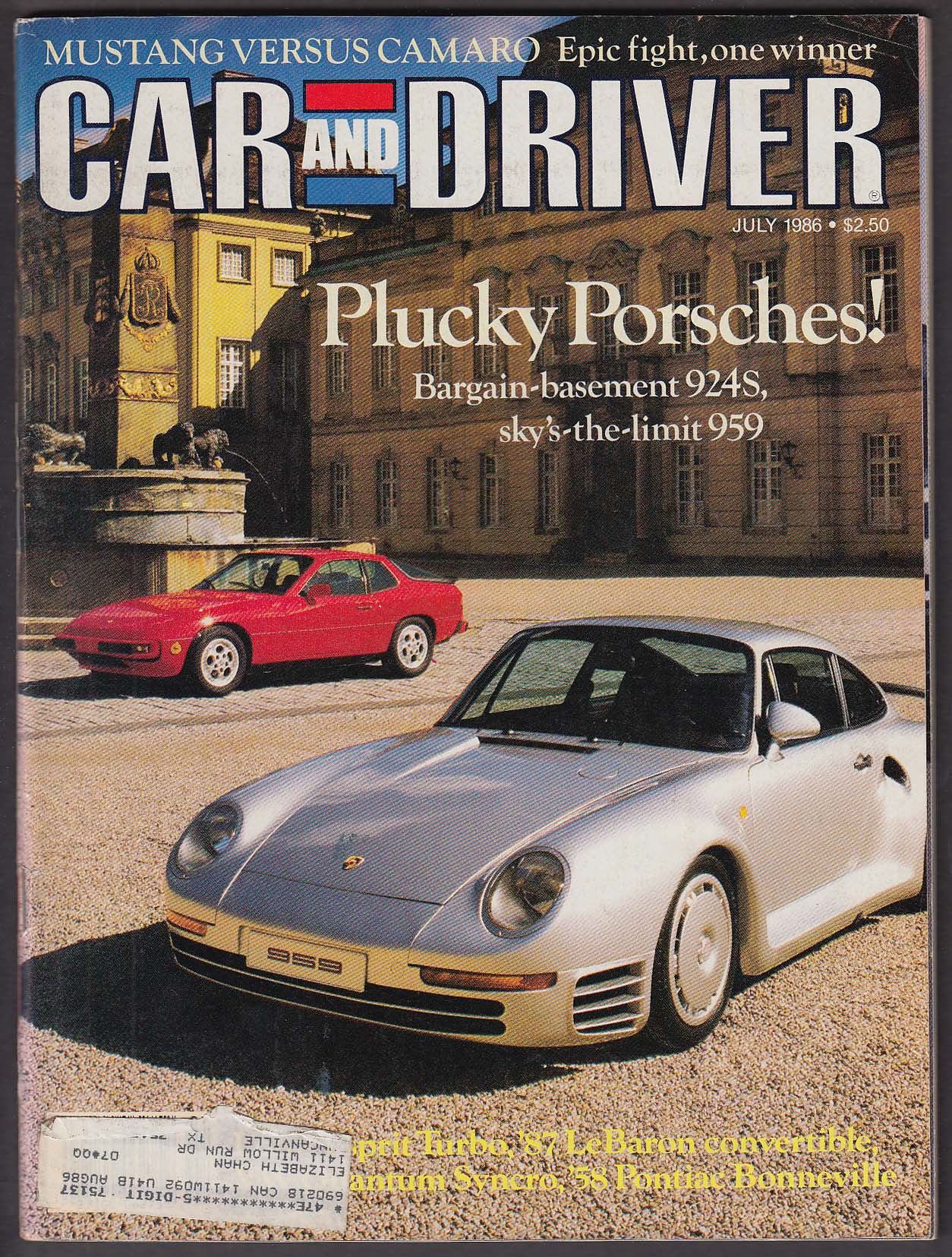 Image for CAR & DRIVER Lotus Esprit Turbo 1987 Chrysler LeBaron Convertible tests + 7 1986