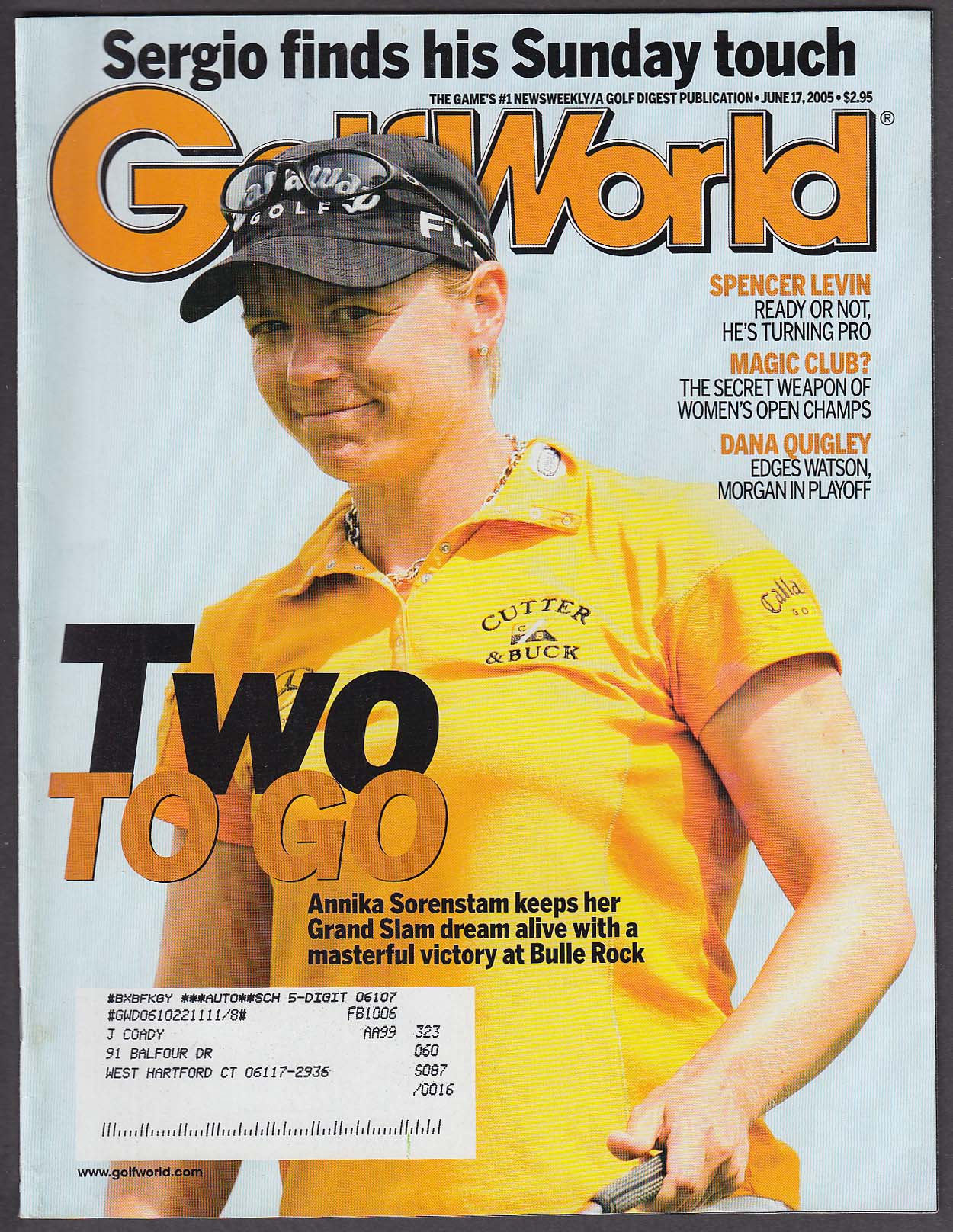 Image for GOLF WORLD Annika Sorenstam Spencer Levin Dana Quigley Sergio Garcia 6/17 2005