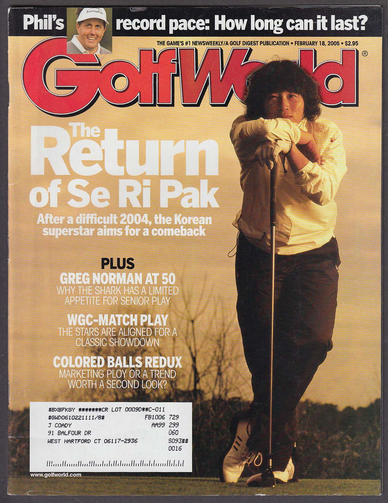 Image for GOLF WORLD Se Ri Pak Greg Norman Phil Mickelson 2/18 2005