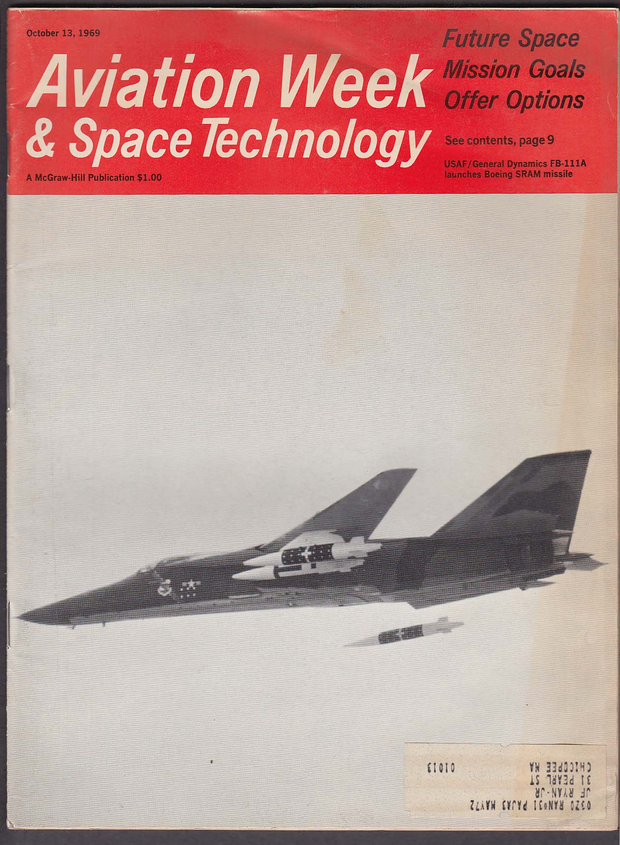 Image for AVIATION WEEK & Space Technology FB-111A Boeing SRAM Apollo 12 NASA + 10/13 1969