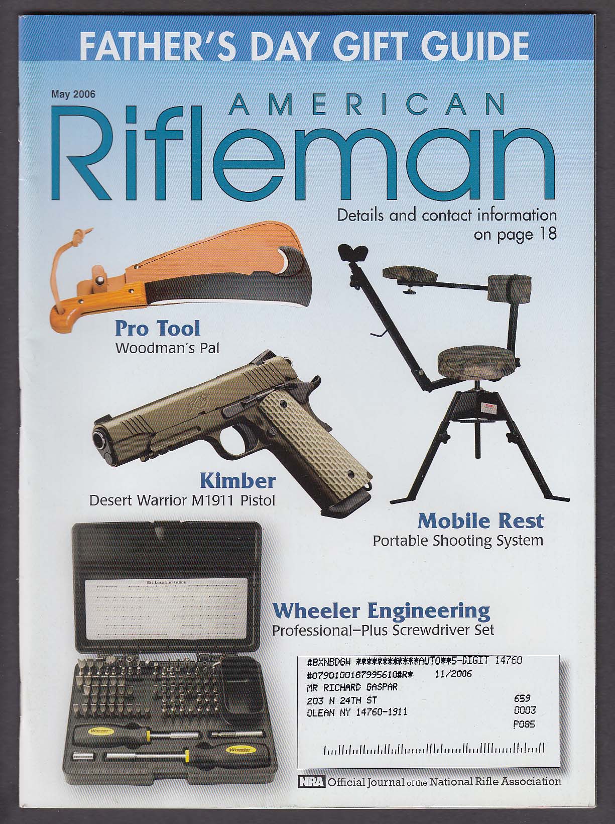 Image for AMERICAN RIFLEMAN Kimber Desert Warrior M1911 8400 Leupold VX-L + 5 2006