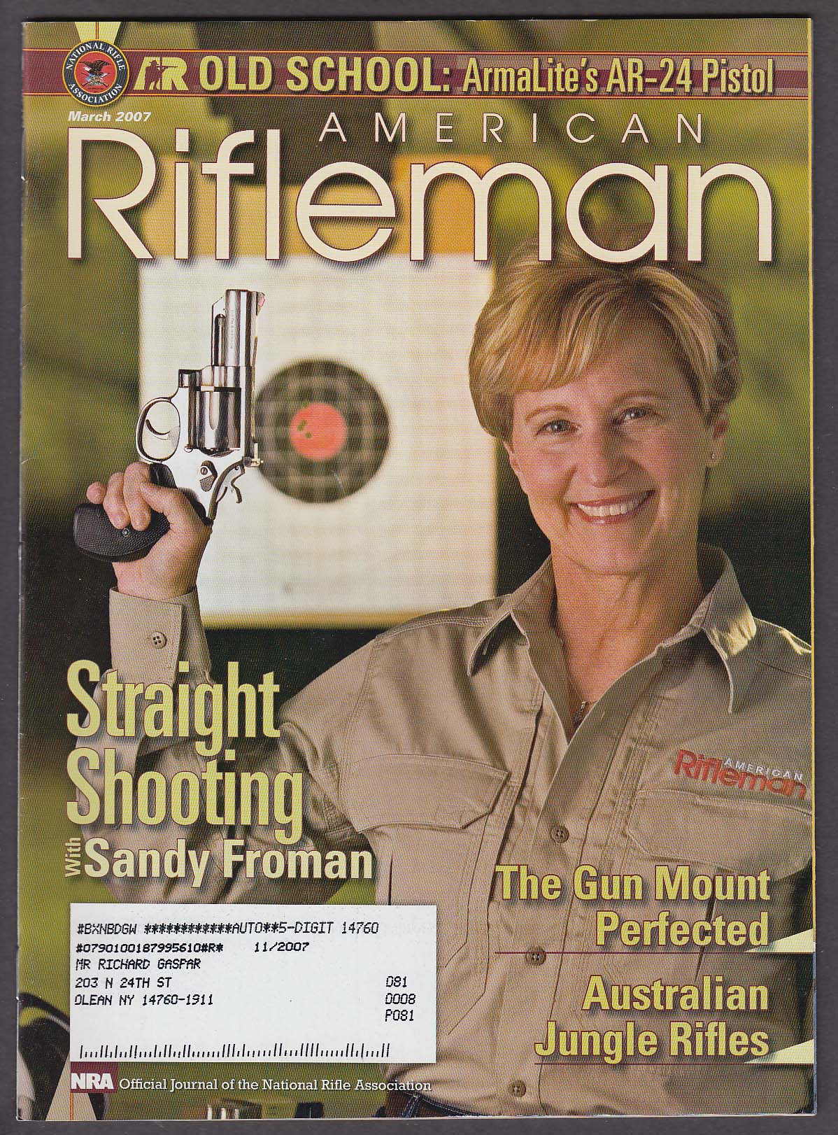 Image for AMERICAN RIFLEMAN Sandy Froman Armalite AR-24 Lee-Enfield Jungle Rifles + 3 2007