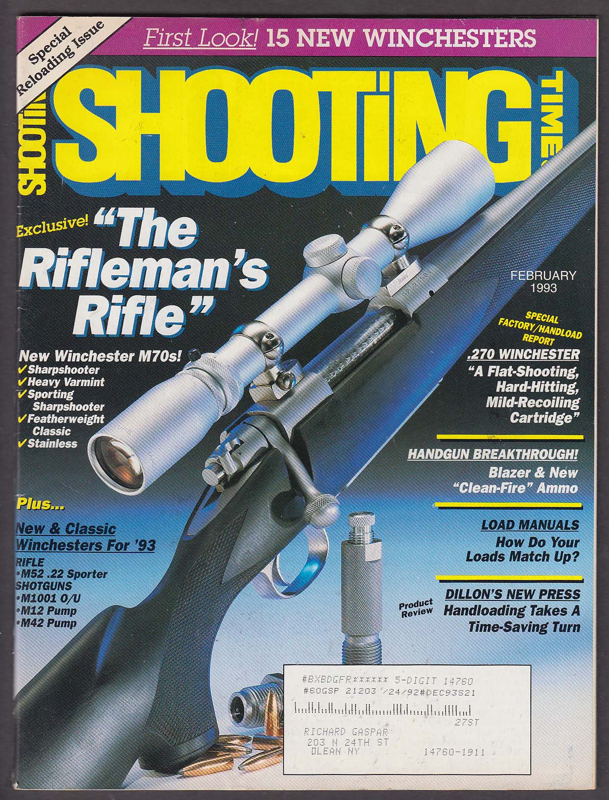 Image for SHOOTING TIMES Winchester M70 .270 Blazer Ammo Border Patrol + 2 1993