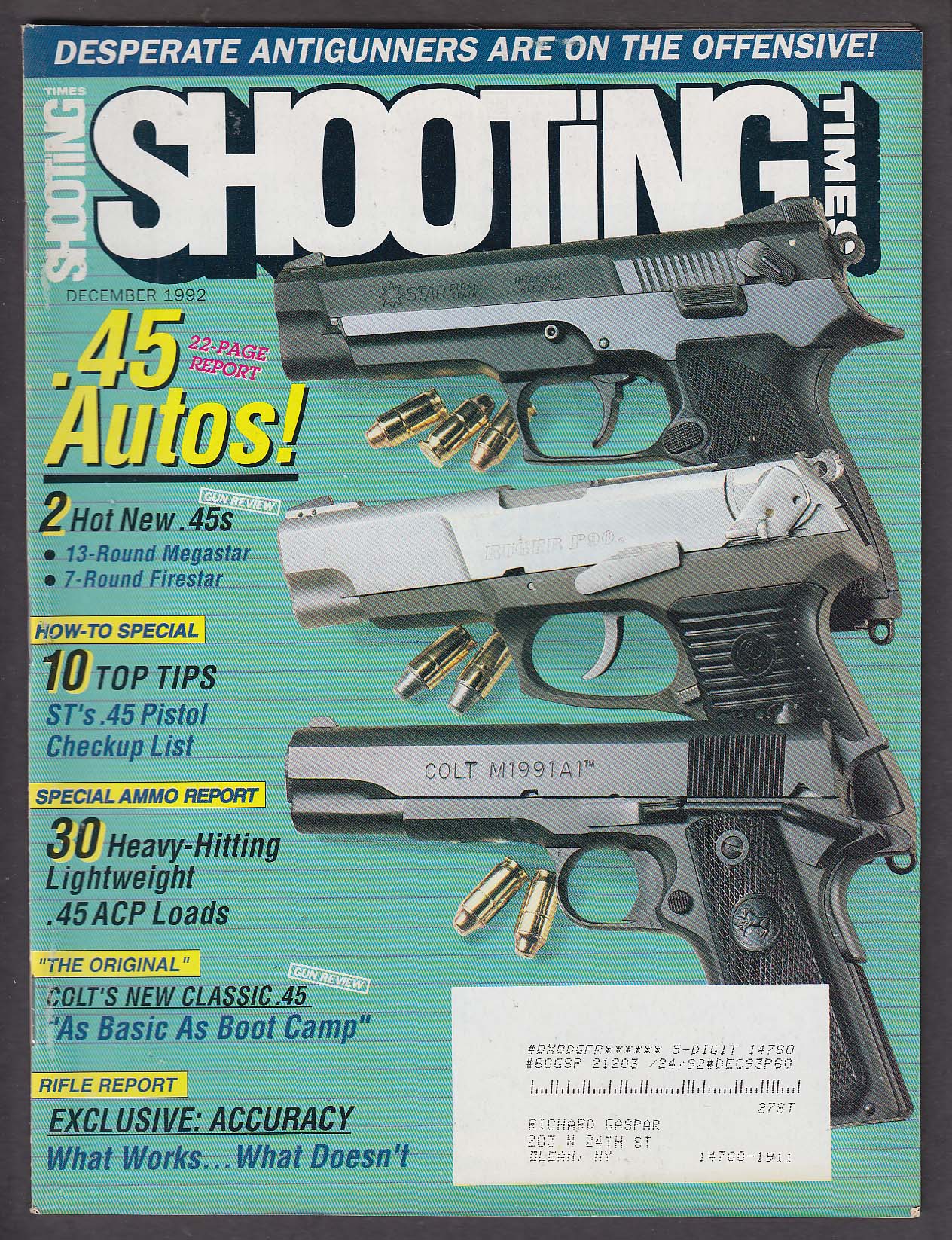 Image for SHOOTING TIMES Government Model M1991A1 Beretta .40 Thompson/Center + 12 1992