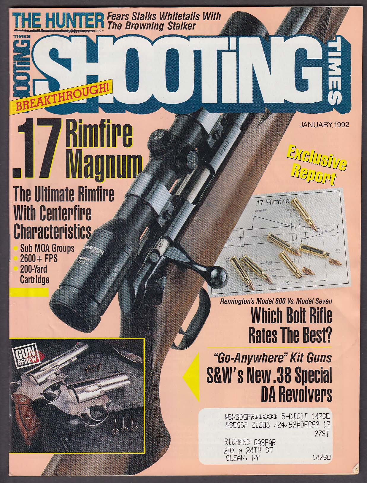 Image for SHOOTING TIMES Smith & Wesson Remington 600 vs Model 7 McMillan Standard 1 1992