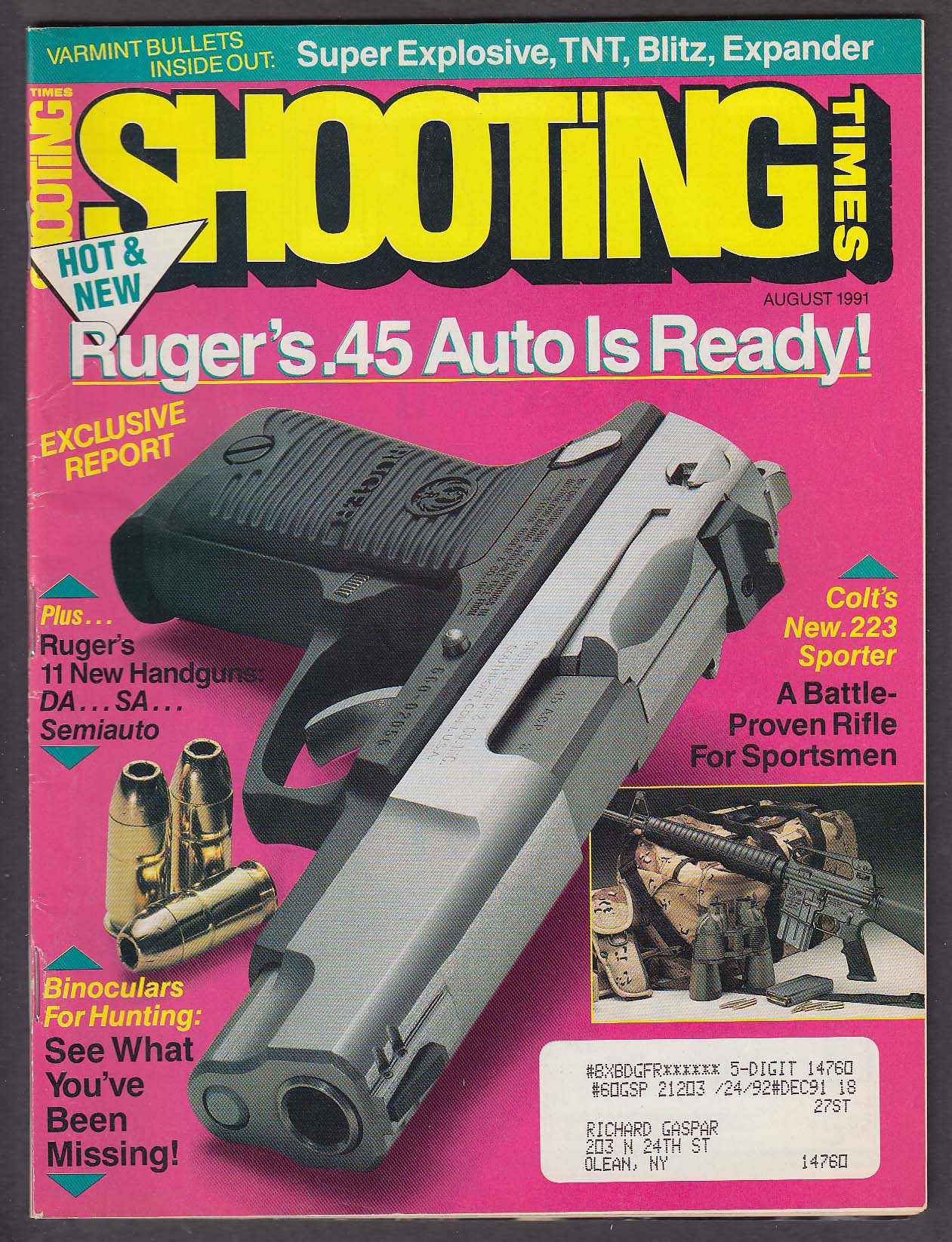 Image for SHOOTING TIMES Ruger P90 .45 Colt .223 Sporter Remington SP-10 Zastava ++ 8 1991