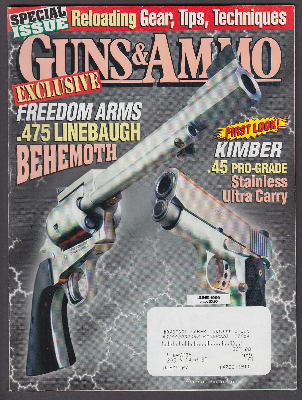 Image for GUNS & AMMO Freedom Arms .475 Linebaugh Kimber .45 Ruger Bisley Vaquero + 6 1999