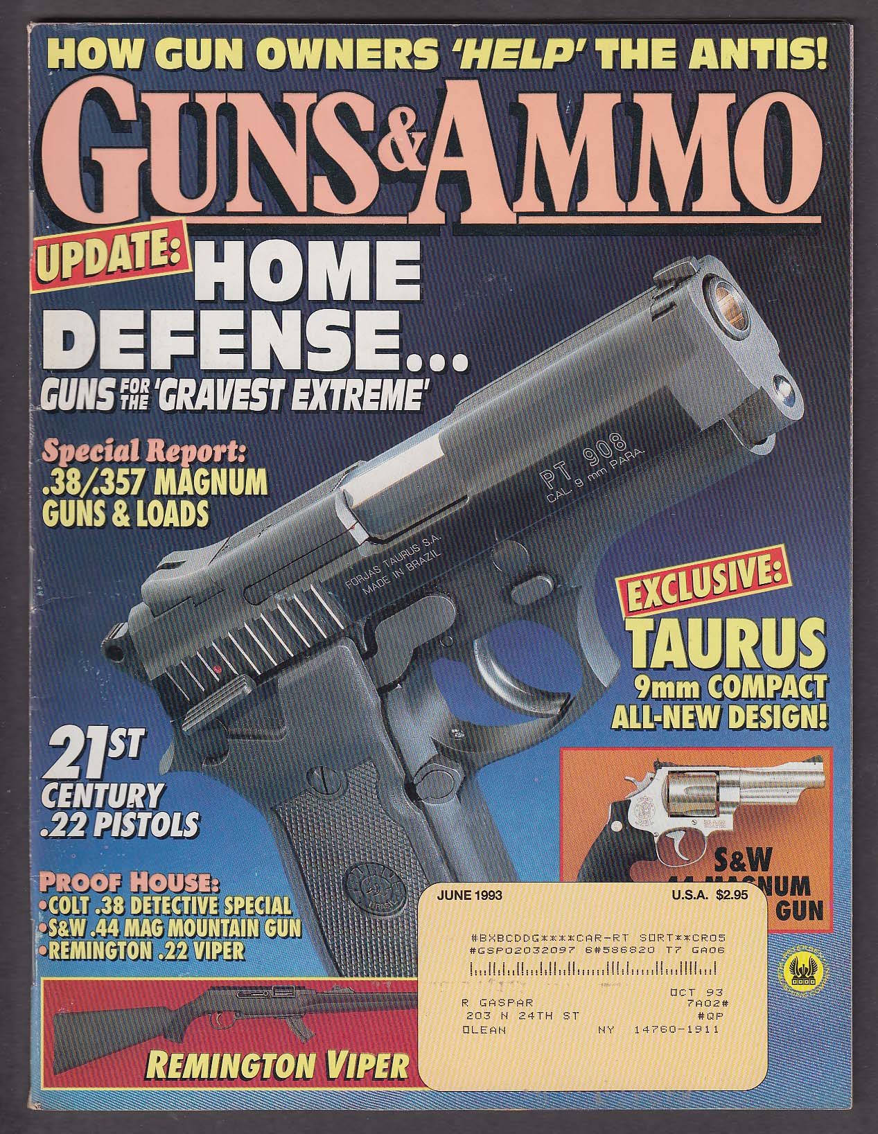 Image for GUNS & AMMO Taurus PT 908 Smith & Wesson .44 Magnum Remington Viper 6 1993