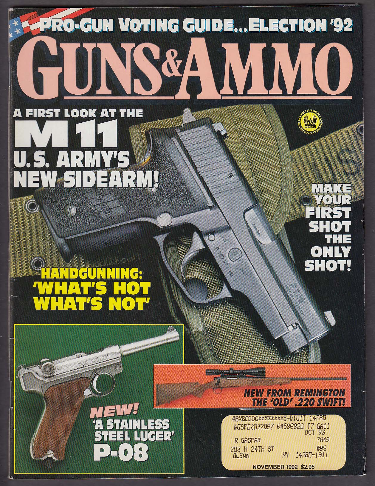 Image for GUNS & AMMO SIG M11 Luger P-08 Remington .220 Swift 11 1992
