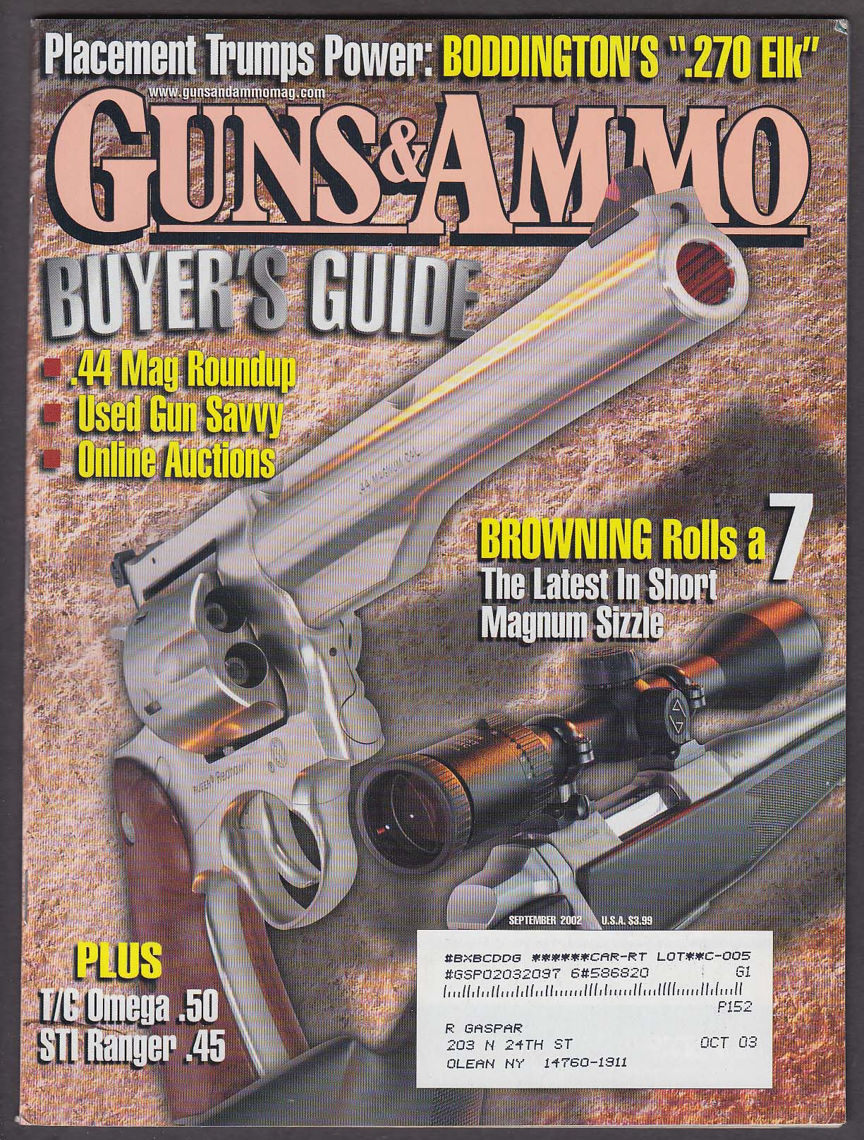 Image for GUNS & AMMO Browning Magnum .44 Thompson/Center Omega .50 STI Ranger .45 9 2002