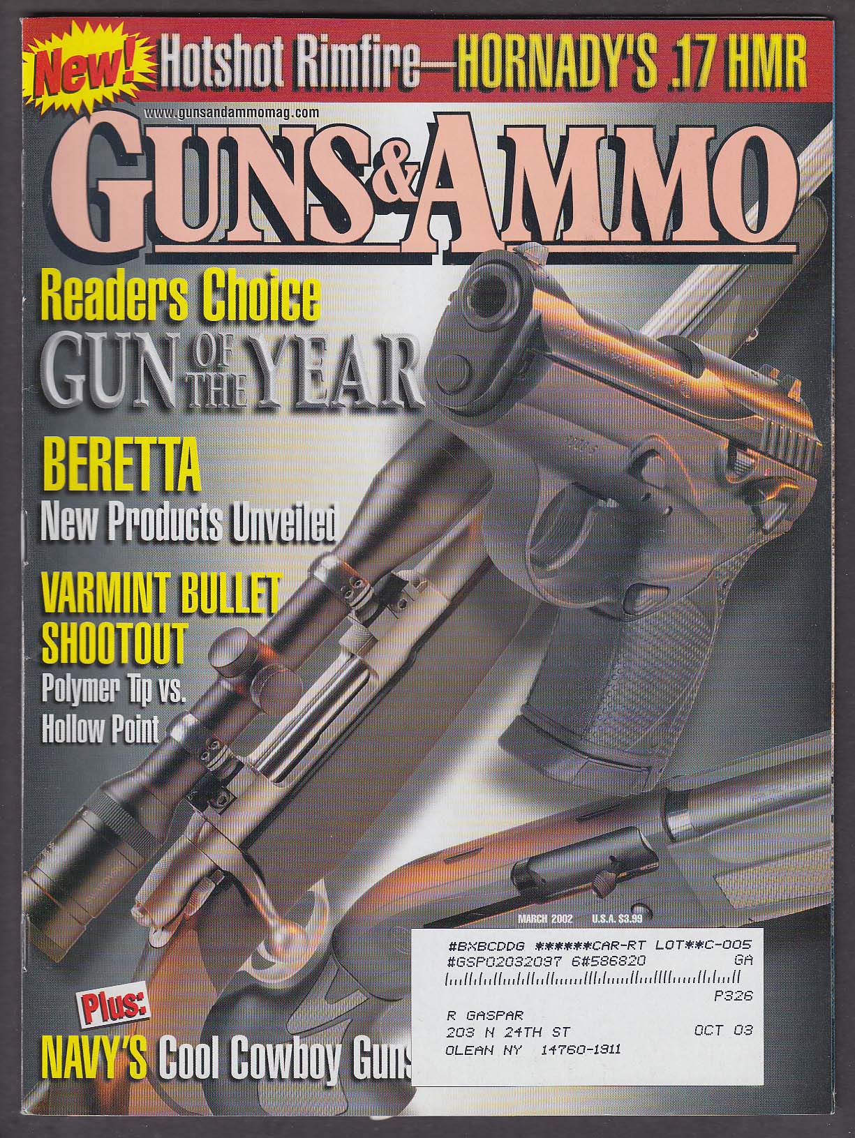 Image for GUNS & AMMO Beretta Ruger Vaquero Weatherby .338-06 Winchester 94 + 3 2002
