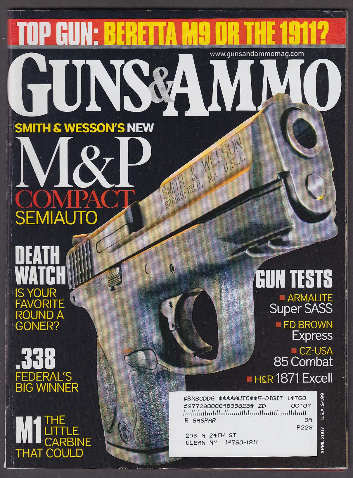 Image for GUNS & AMMO Smith & Wesson M&P .338 M1 Carbine Armalite Beretta M9 1911 + 4 2007
