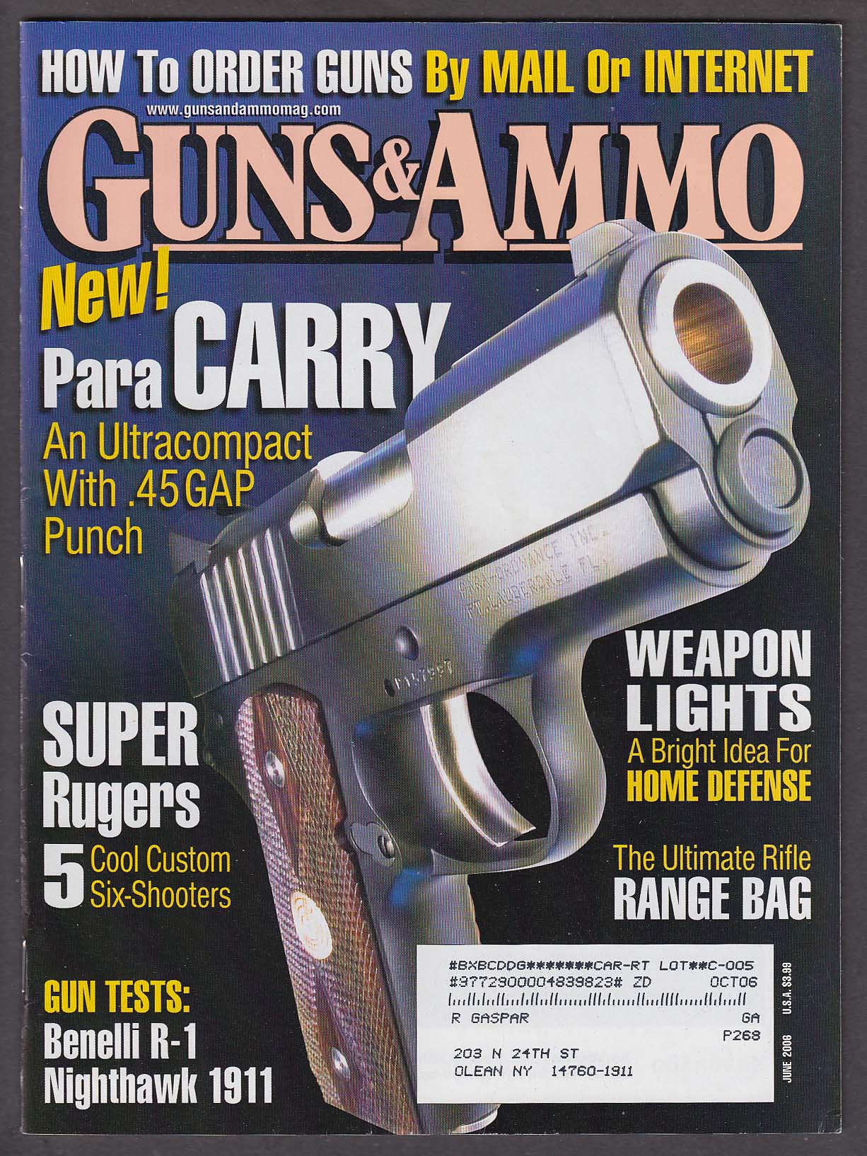 Image for GUNS & AMMO Para Carry .45 GAP Ruger Benelli R-1 Nighthawk 1911 + 6 2006