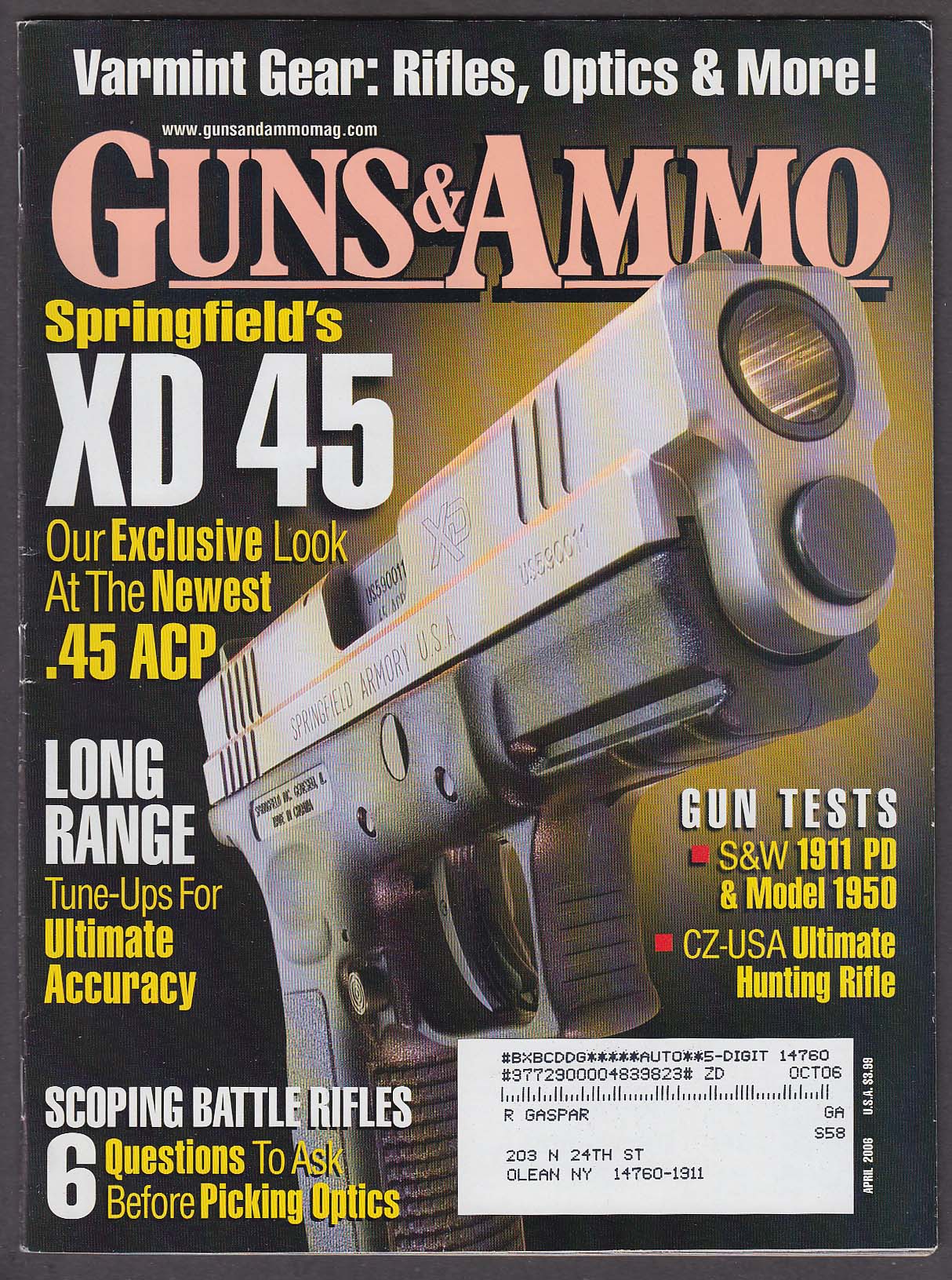 Image for GUNS & AMMO Springfield XD 45 S&W 1911 PD CZ-USA 550 UHR 4 2006