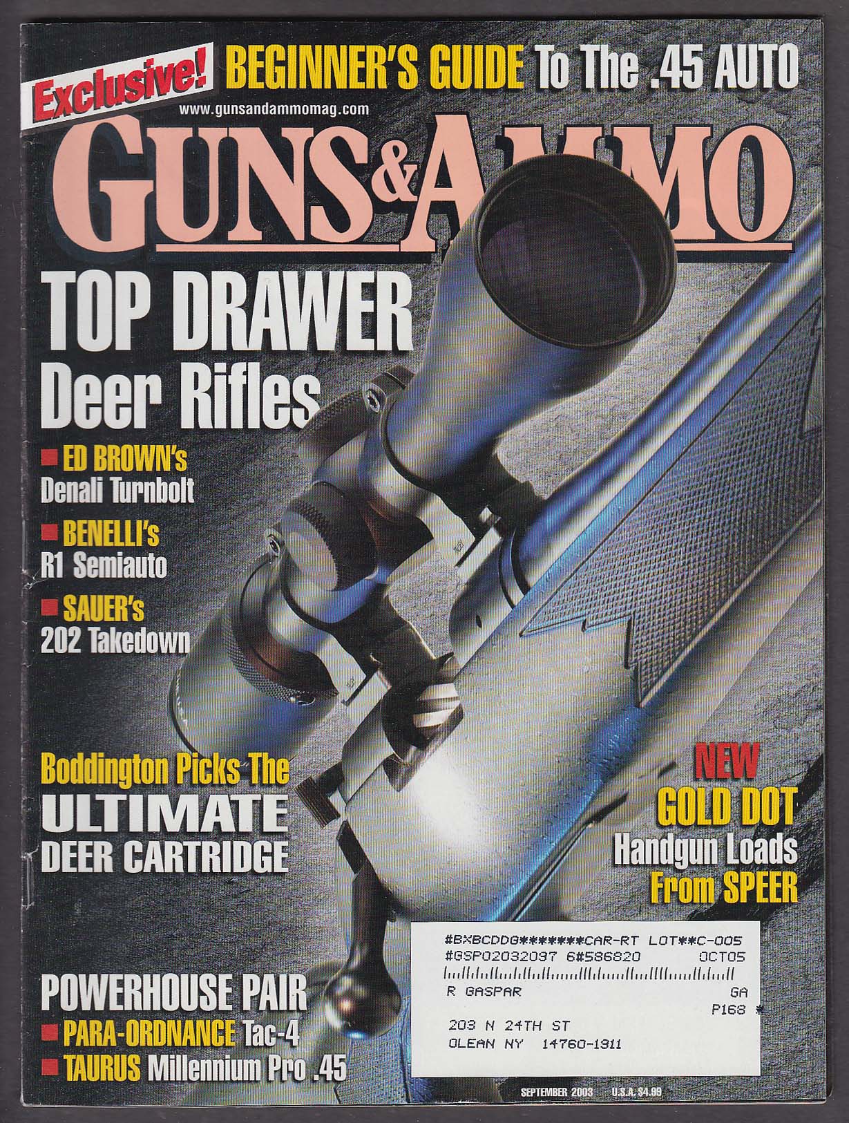 Image for GUNS & AMMO Para-Ordnance Taurus PT 145 Benelli R1 Sauer 202 .375 + 9 2003