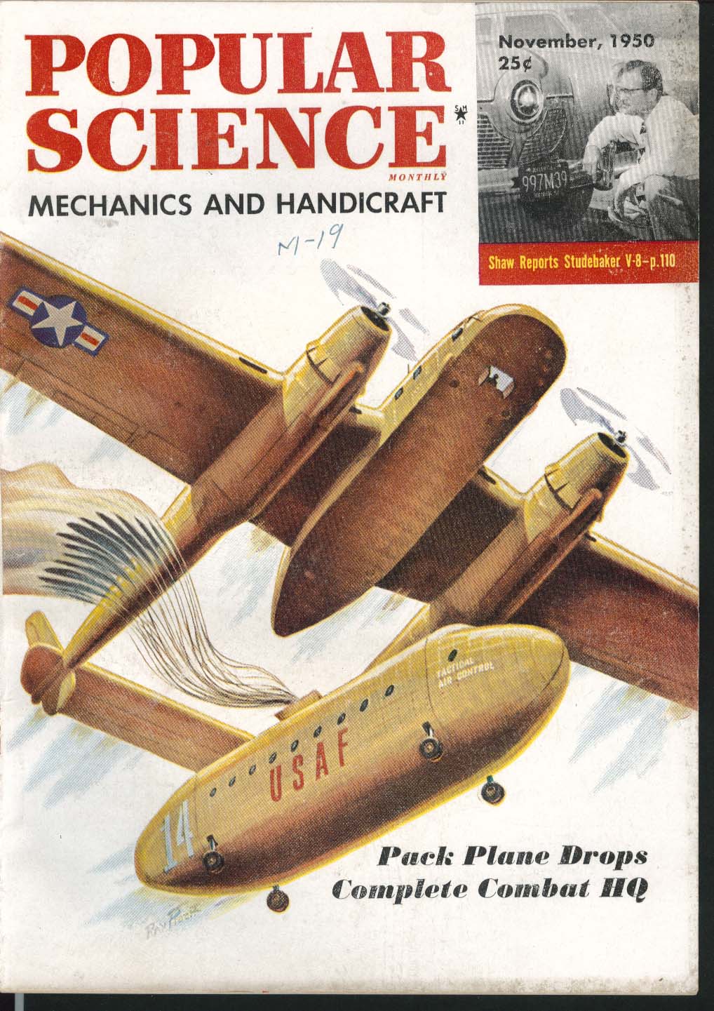 Image for POPULAR SCIENCE Pack Plane Drops Combat HQ Studebaker V8 Wilbur Shaw ++ 11 1950