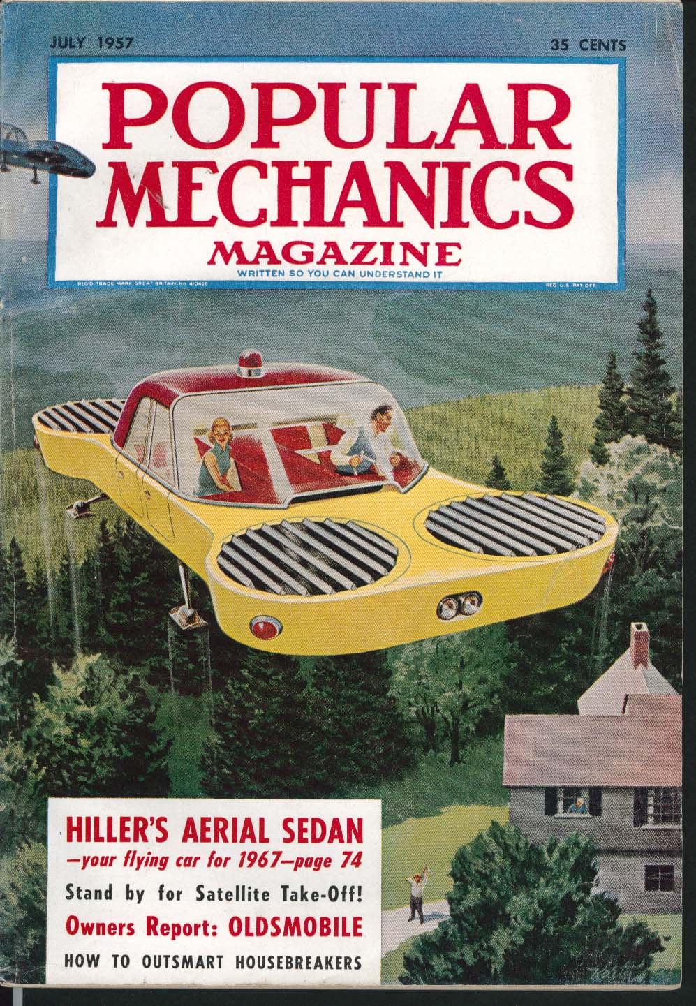Image for POPULAR MECHANICS Hiller Aerial Sedan 1967 Flying Car Oldsmobile test ++ 7 1957
