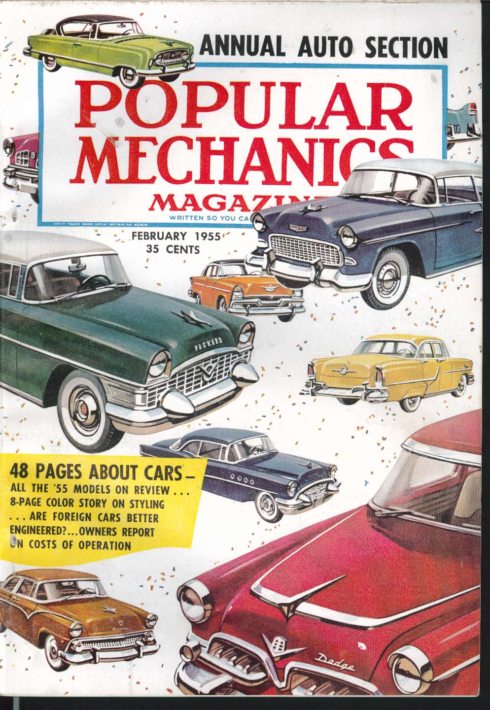 Image for POPULAR MECHANICS Home Movies New Cars Automatic Transmissions ++ 2 1955
