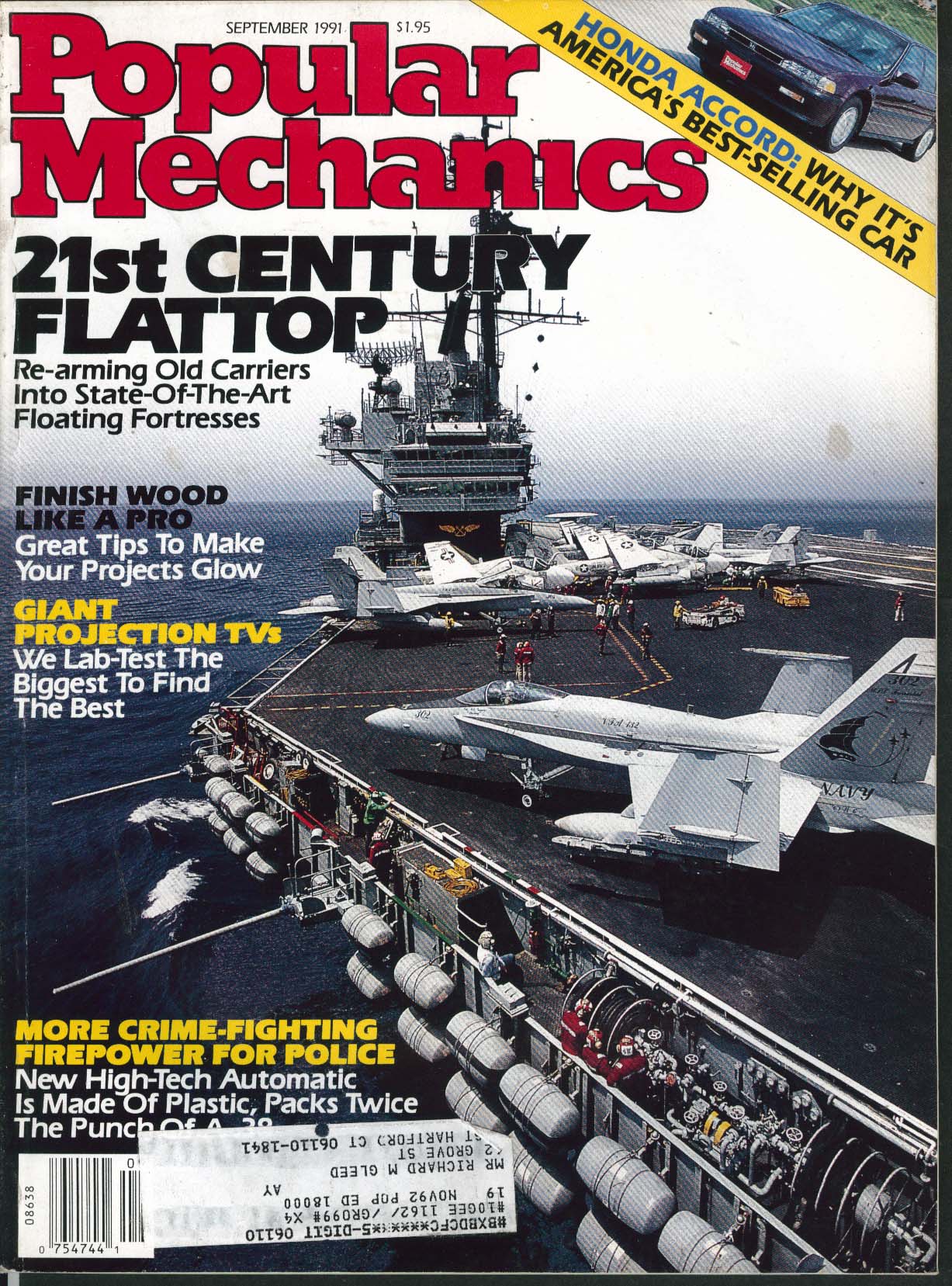 Image for POPULAR MECHANICS Supercarrier Honda Accord Projection TV Golf Tips ++ 9 1991