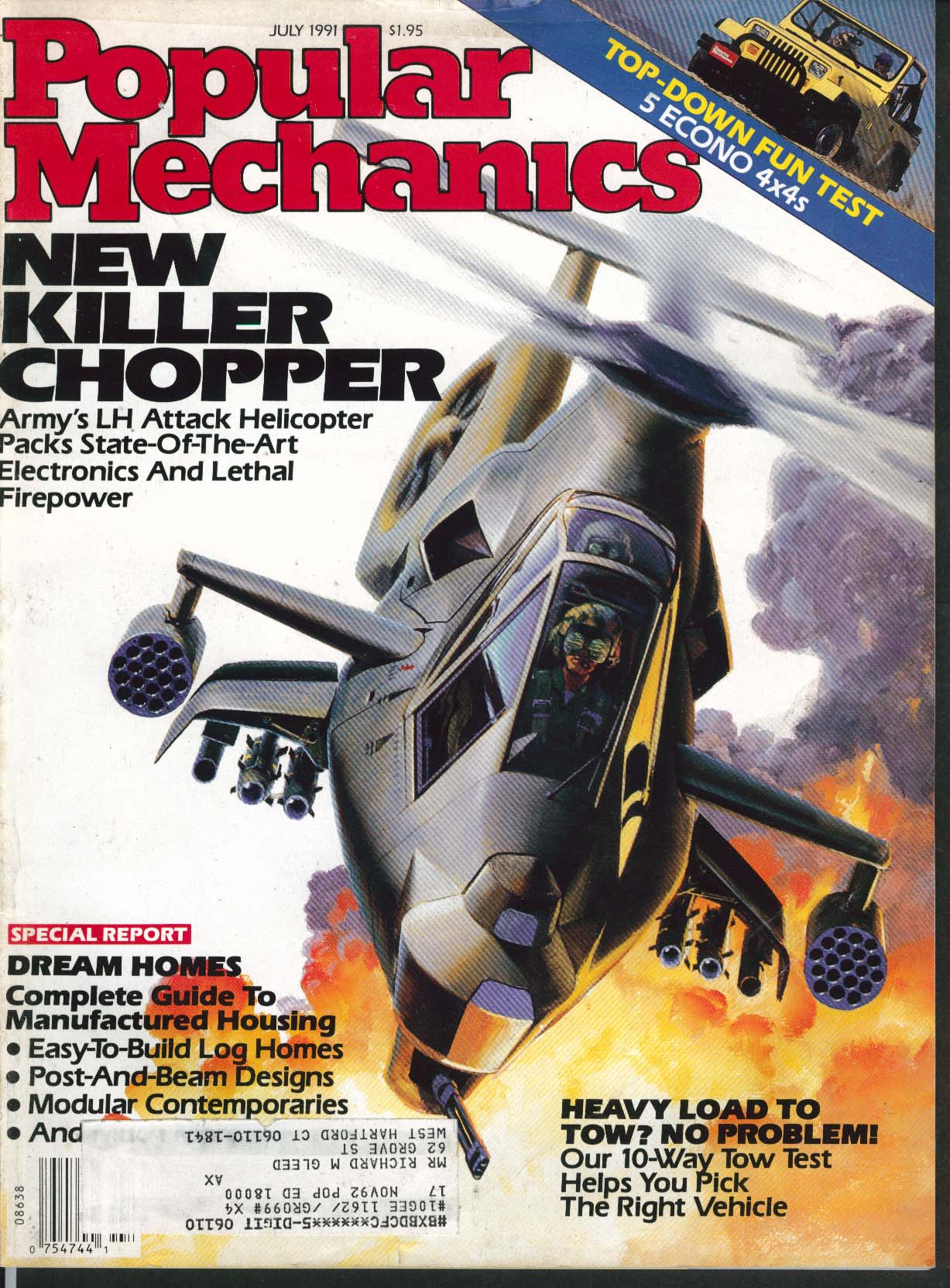 Image for POPULAR MECHANICS Army LH Attack Helicopter Econo 4x4 Jeep Wrangler test 7 1991