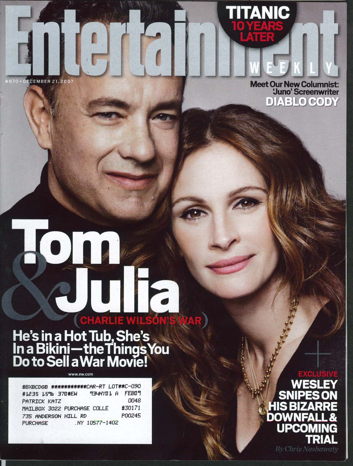 Image for ENTERTAINMENT WEEKLY Hanks Julia Roberts Diablo Cody Wesley Snipes ++ 12/21 2007