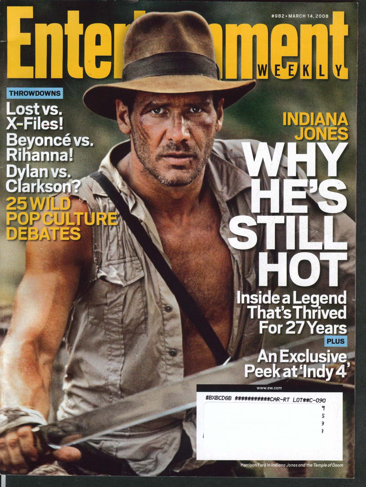 Image for ENTERTAINMENT WEEKLY Indiana Jones Beyonce Rihanna Dylan Clarkson ++ 3/14 2008
