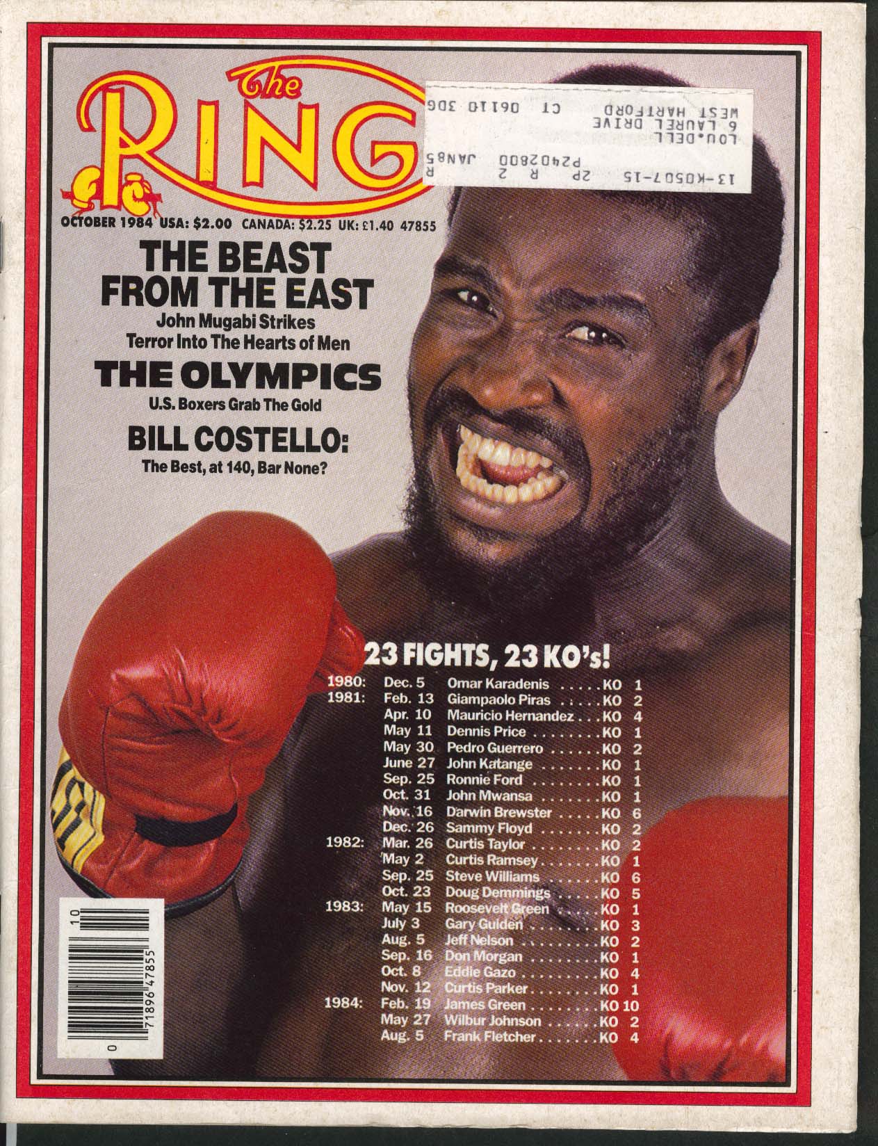 Image for RING John Mugabi Bill Costello Davey Moore Wilfred Benitez ++ 10 1984