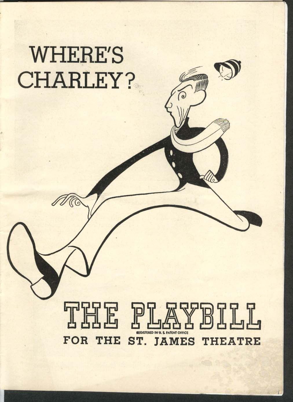 Image for Where's Charley Playbill 8/7/50 Ray Bolger Hirschfeld