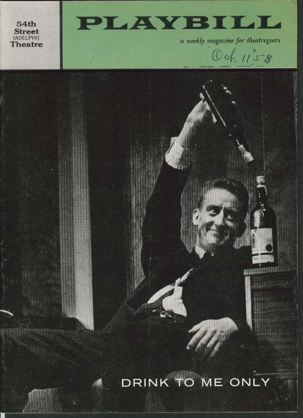Image for Drink To Me Only Playbill 10/11/58 Tom Poston Paul Hartman 54th Street Theatre