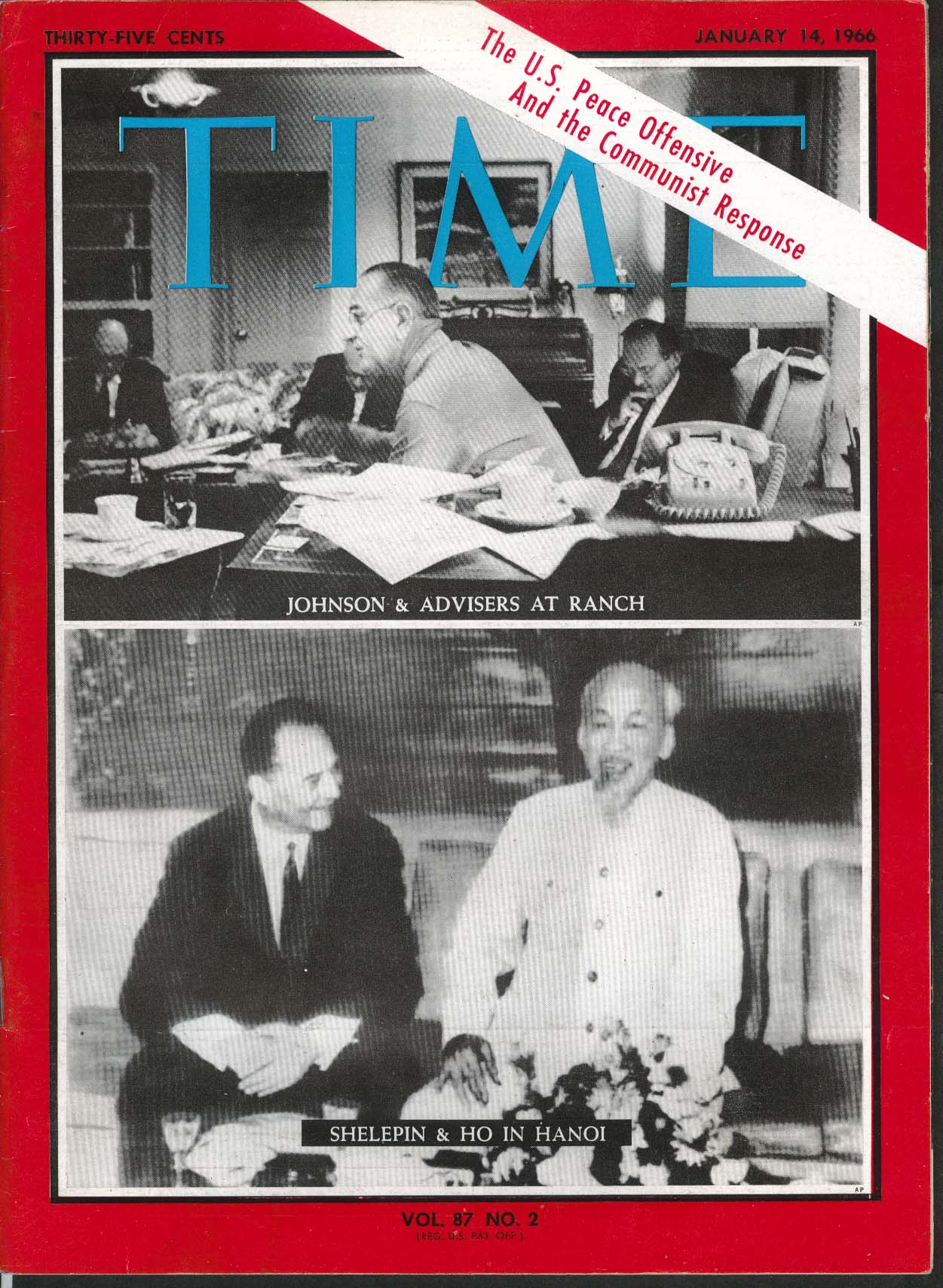 Image for TIME Lyndon Johnson Ho Chi Minh Vietnam Reagan Marguerite Higgins 1/14 1966