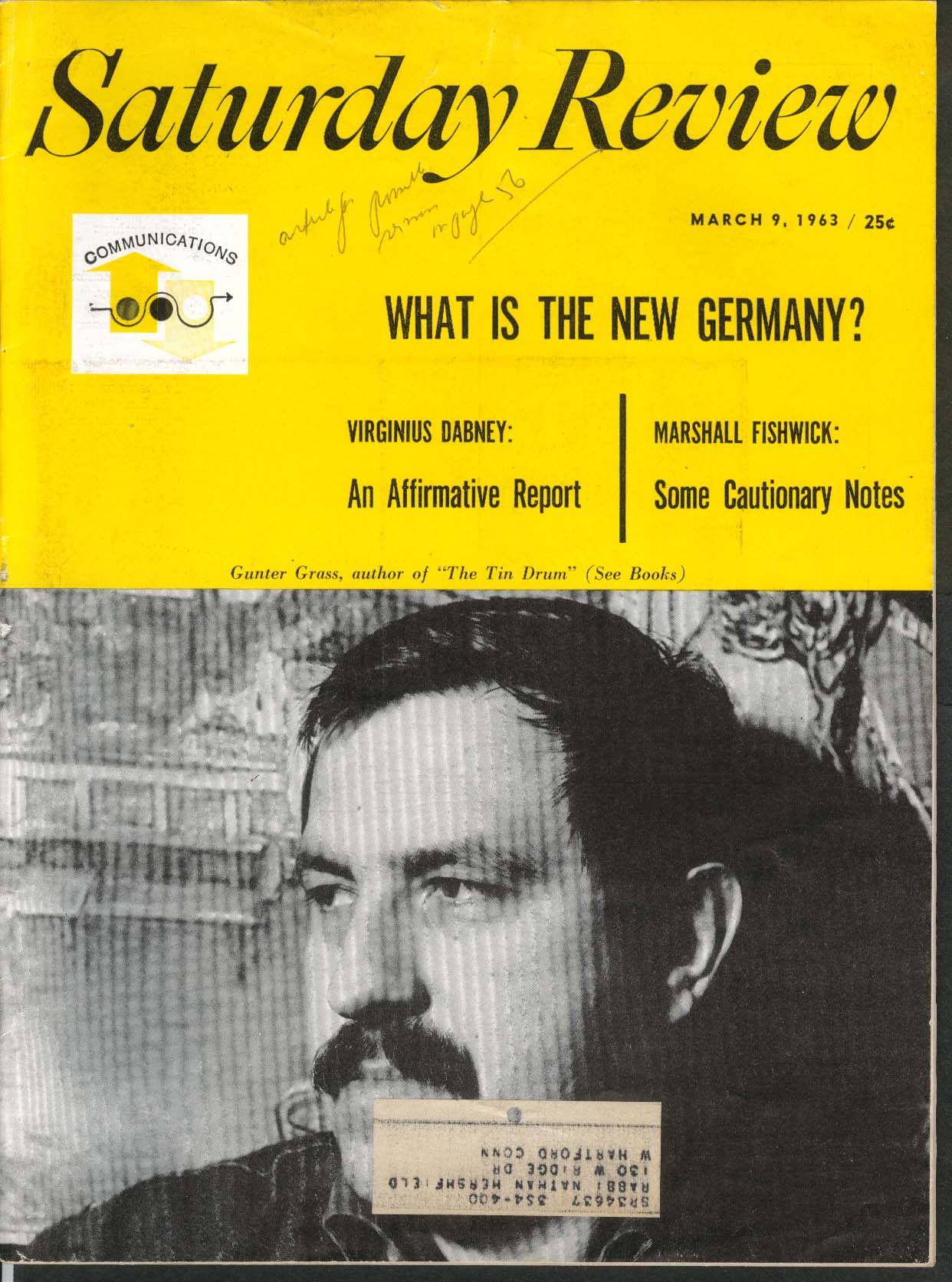 Image for SATURDAY REVIEW Virginius Dabney Marshall Fishwick Gunter Grass ++ 3/9 1963