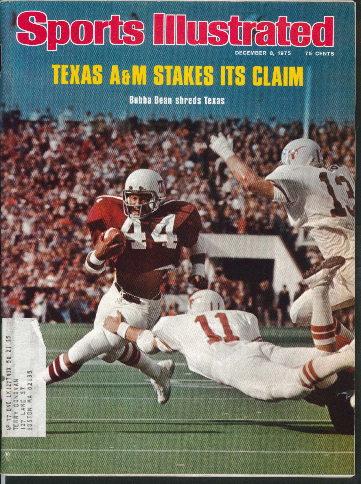 Image for SPORTS ILLUSTRATED Bubba Bean Joe Thomas Willye B White ++ 12/8 1975